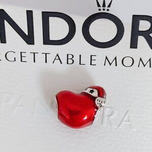 Pandora Metallic Red Christmas Heart Charm S925 Sterling Silver with box